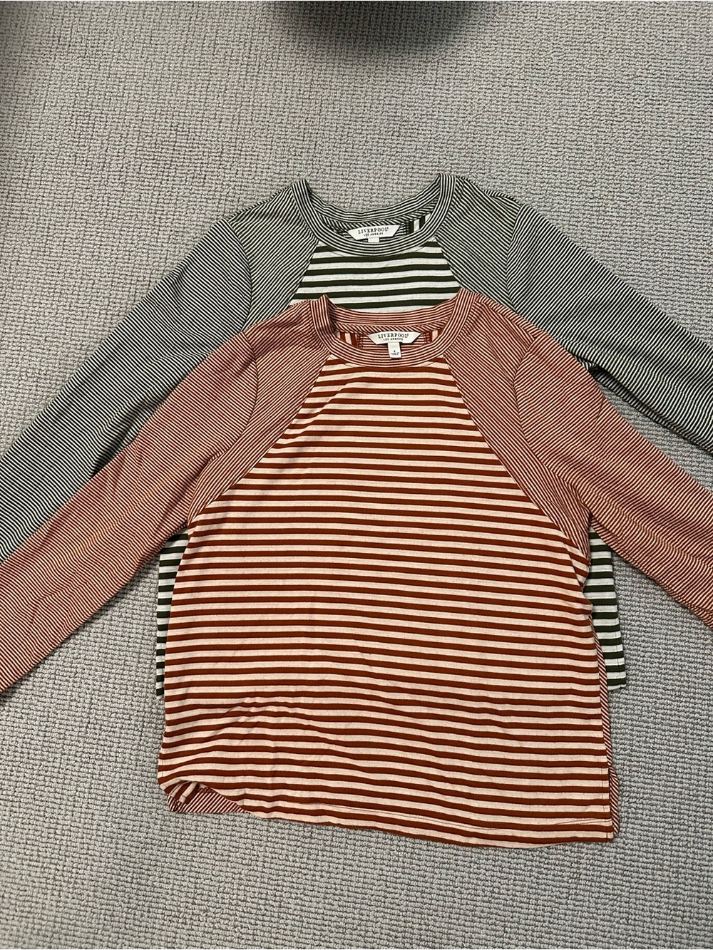 2 Liverpool Women’s Size S Striped Long-Sleeve Tops - Rust & Green